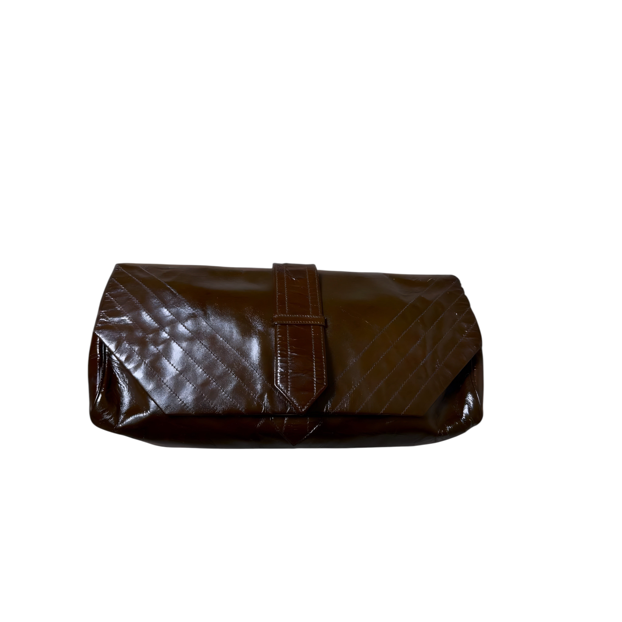 Pochette Vintage Maxi in Pelle Lucida Marrone Cioccolato – Design Anni '70/'80