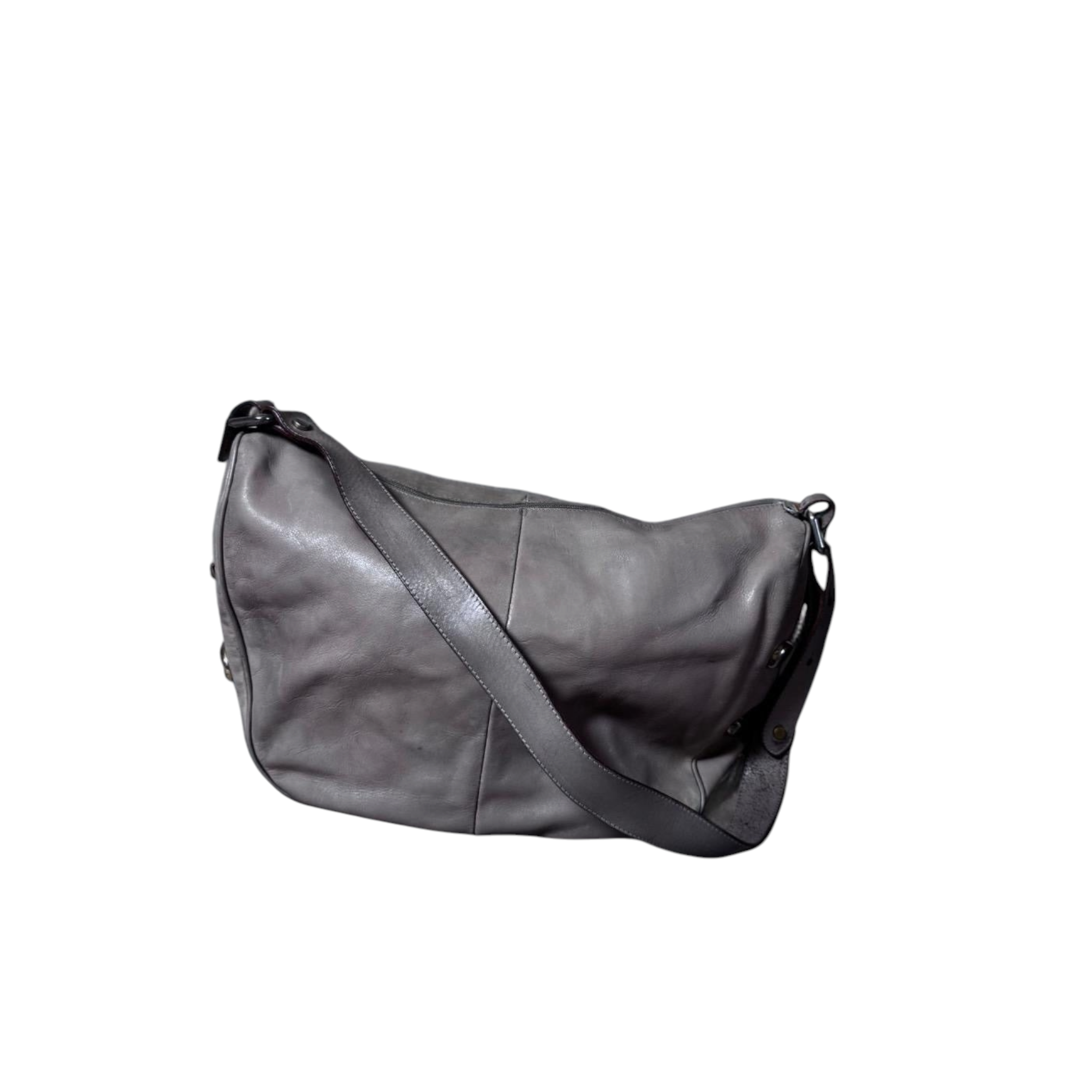 Borsa Hobo Vintage in Pelle Tortora con Borchie Leaf Metal – Y2K Grunge