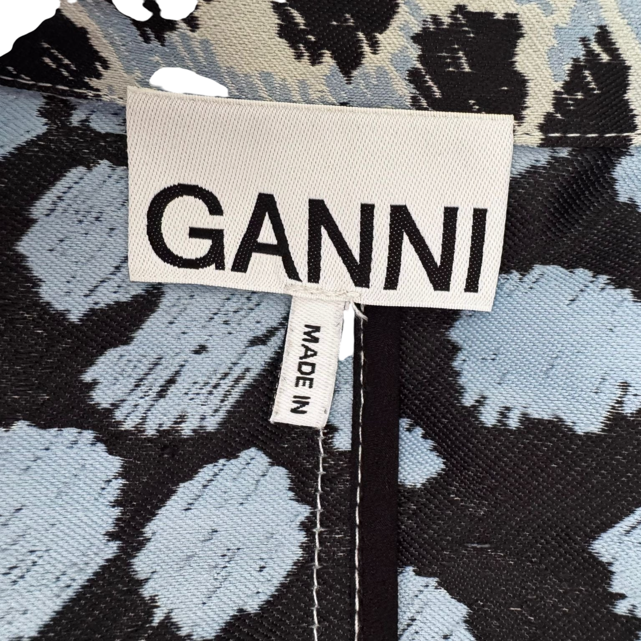 GANNI – Abito Mini in Crispy Jacquard Animalier (Azzurro/Nero) – Taglia 34