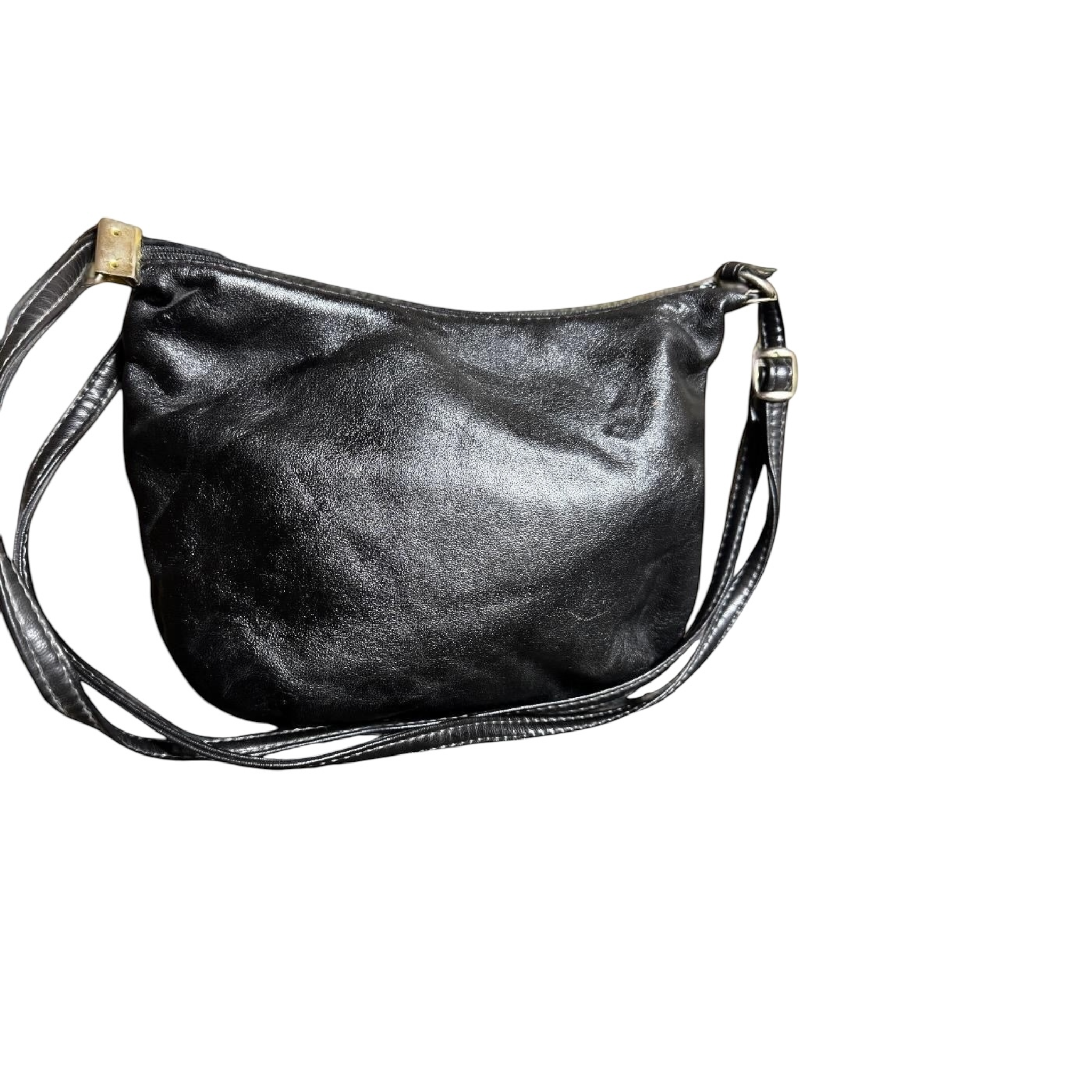 Borsa a spalla Vintage in Vera Pelle e Camoscio Nero - Texture Mix & Dettaglio Geometrico