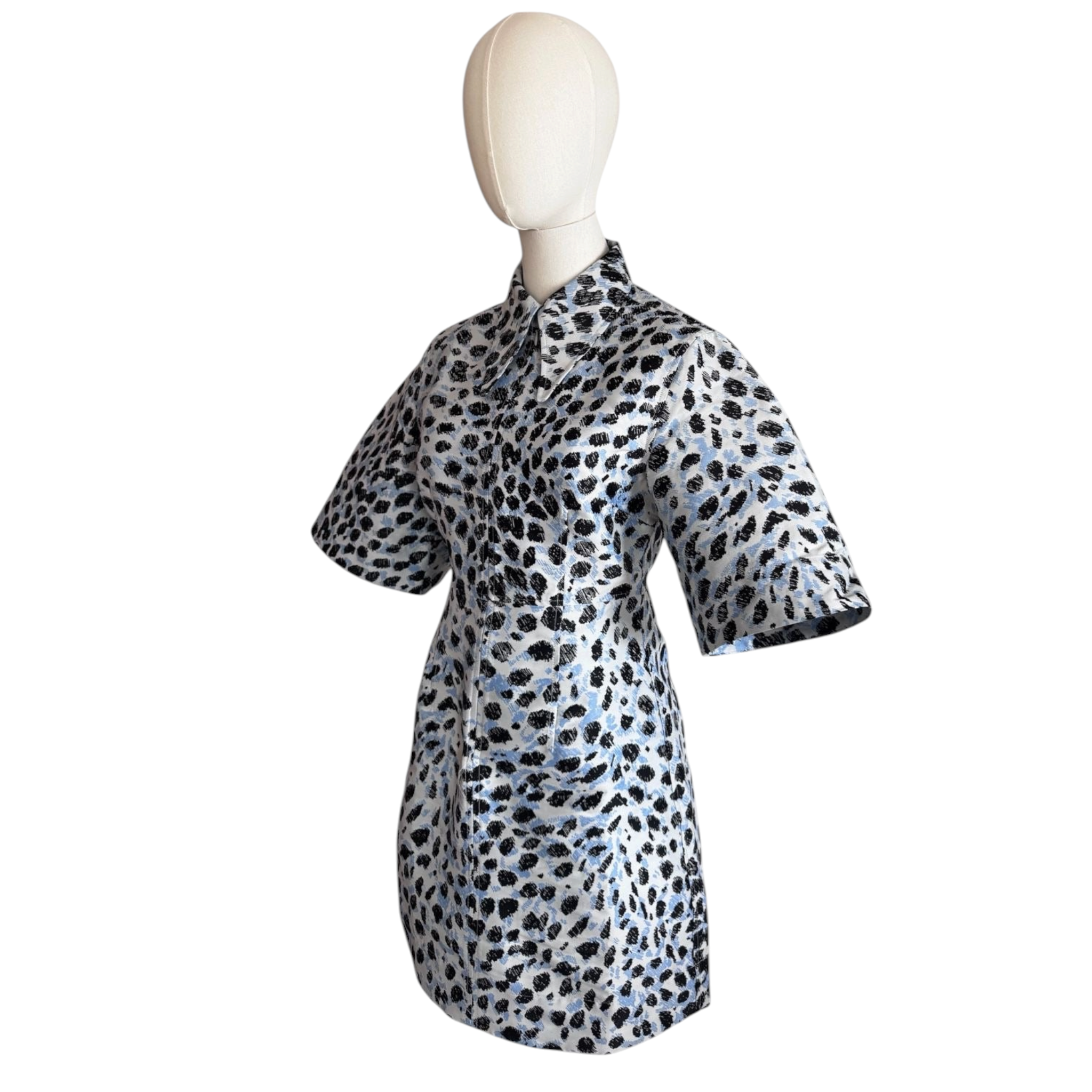 GANNI – Abito Mini in Crispy Jacquard Animalier (Azzurro/Nero) – Taglia 34