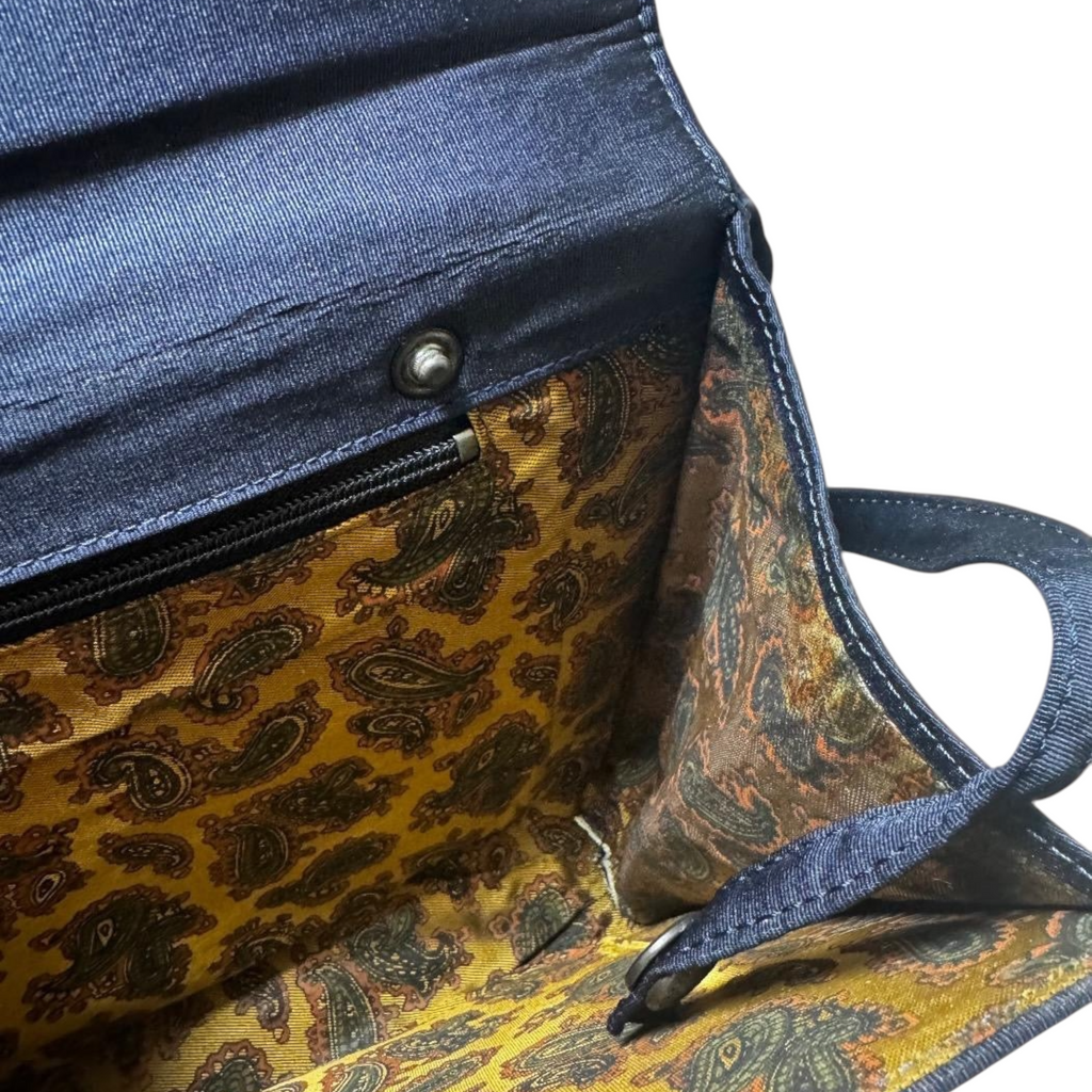 Borsa Vintage Sassetti Made in Italy - Clutch a Spalla in Gros-Grain Blu Notte con Interno Paisley