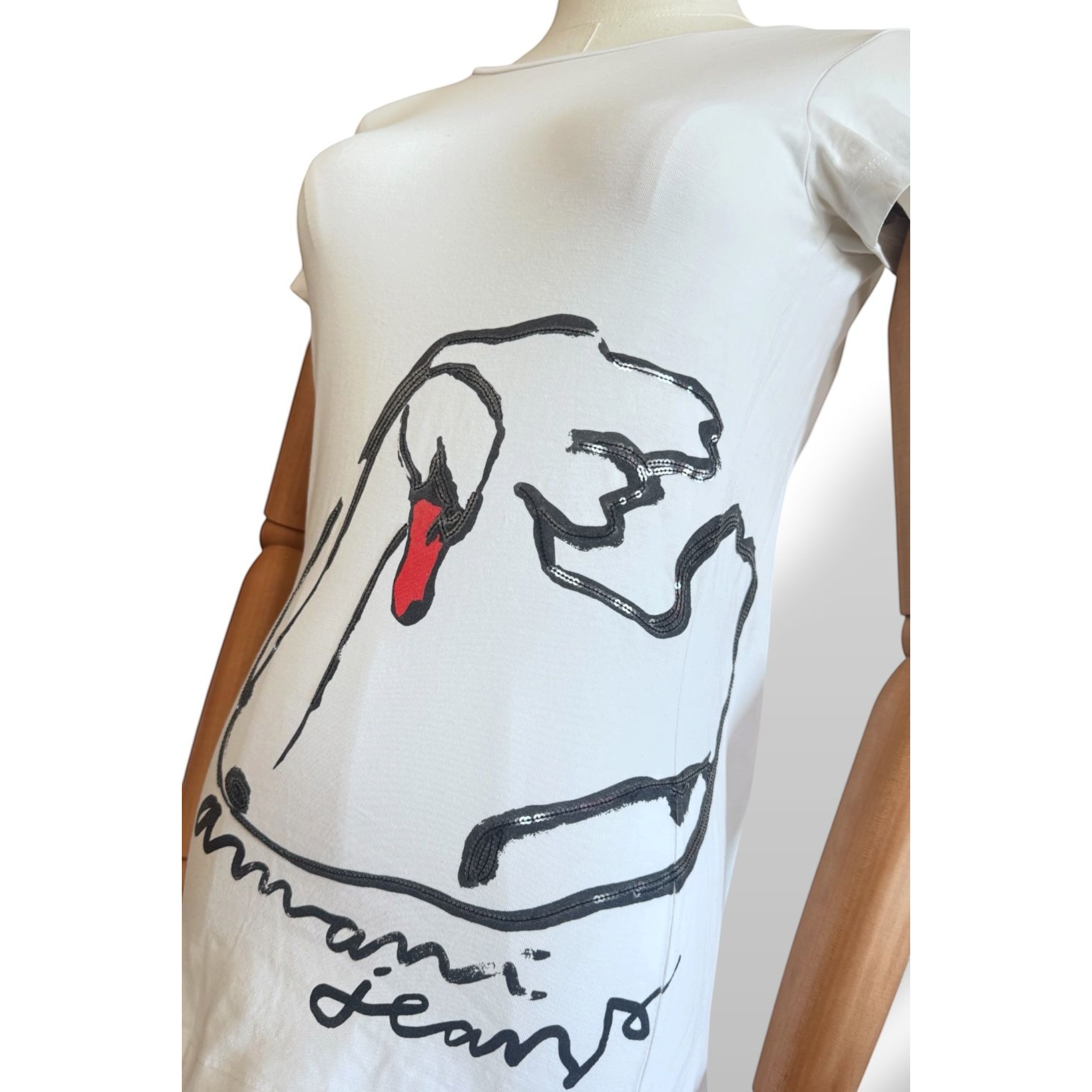 T-shirt Armani Jeans bianca con grafica e paillettes