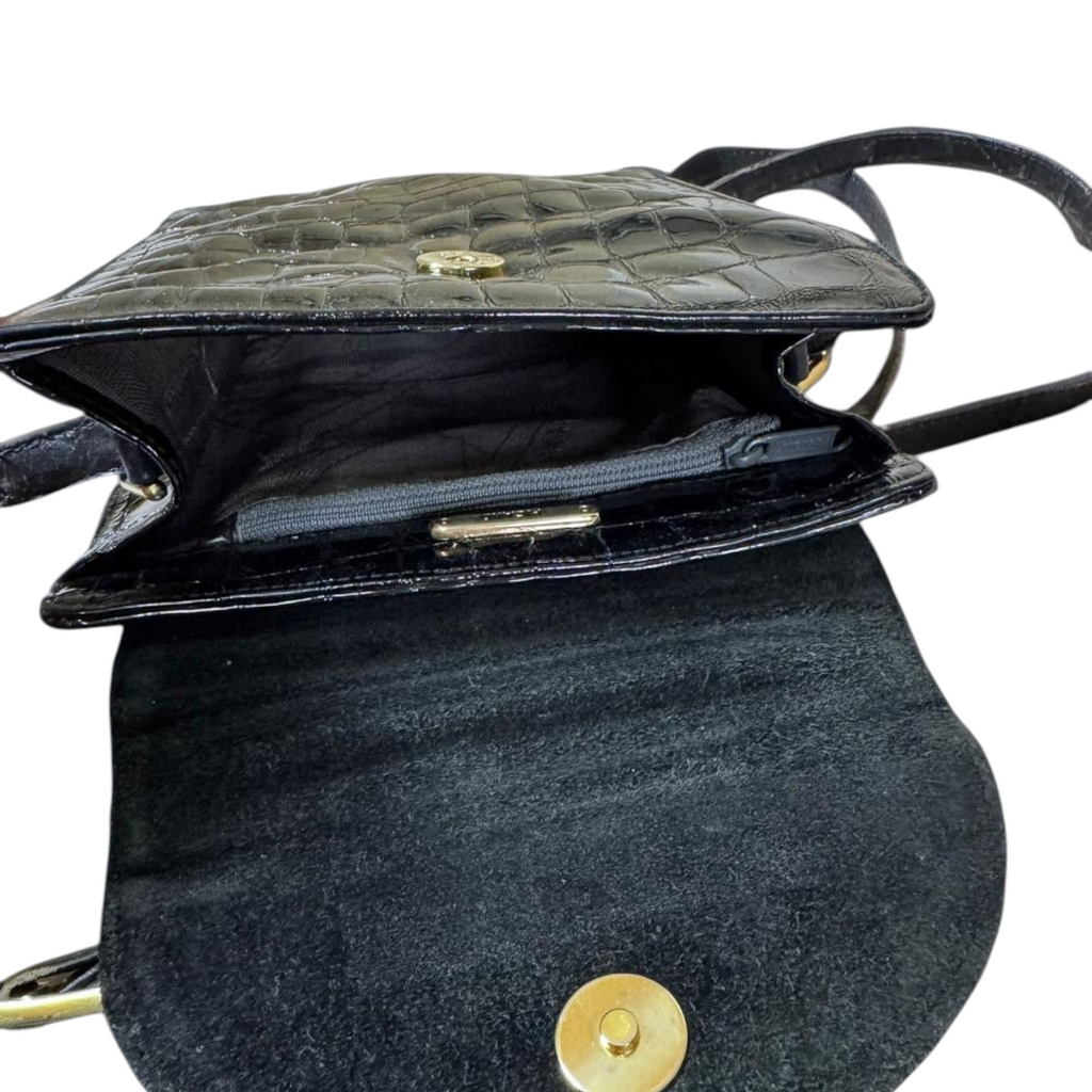 Borsa Picard Vintage in Pelle Stampa Coccodrillo – Tracolla Elegante Nera