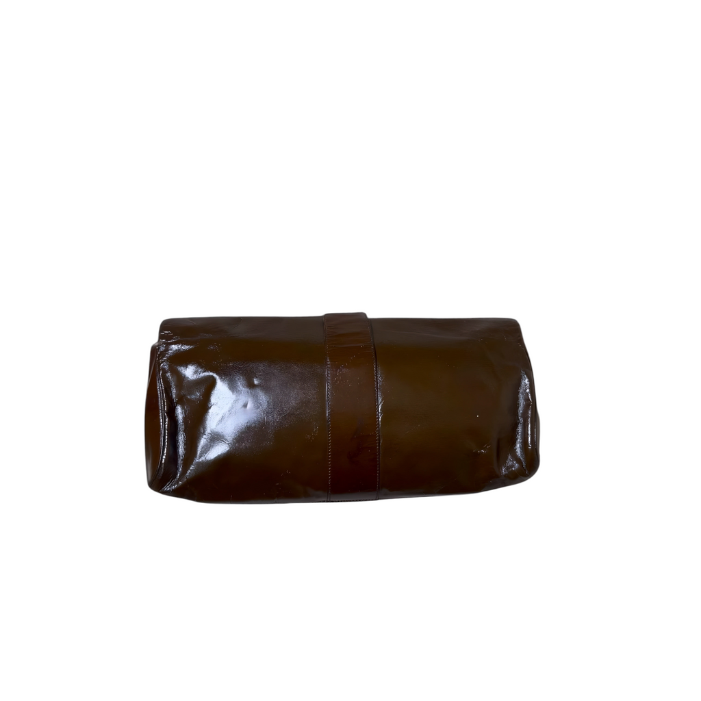 Pochette Vintage Maxi in Pelle Lucida Marrone Cioccolato – Design Anni '70/'80