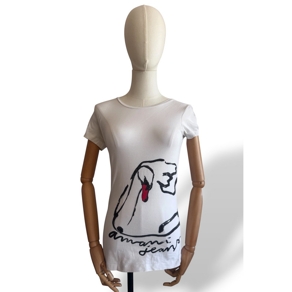 T-shirt Armani Jeans bianca con grafica e paillettes