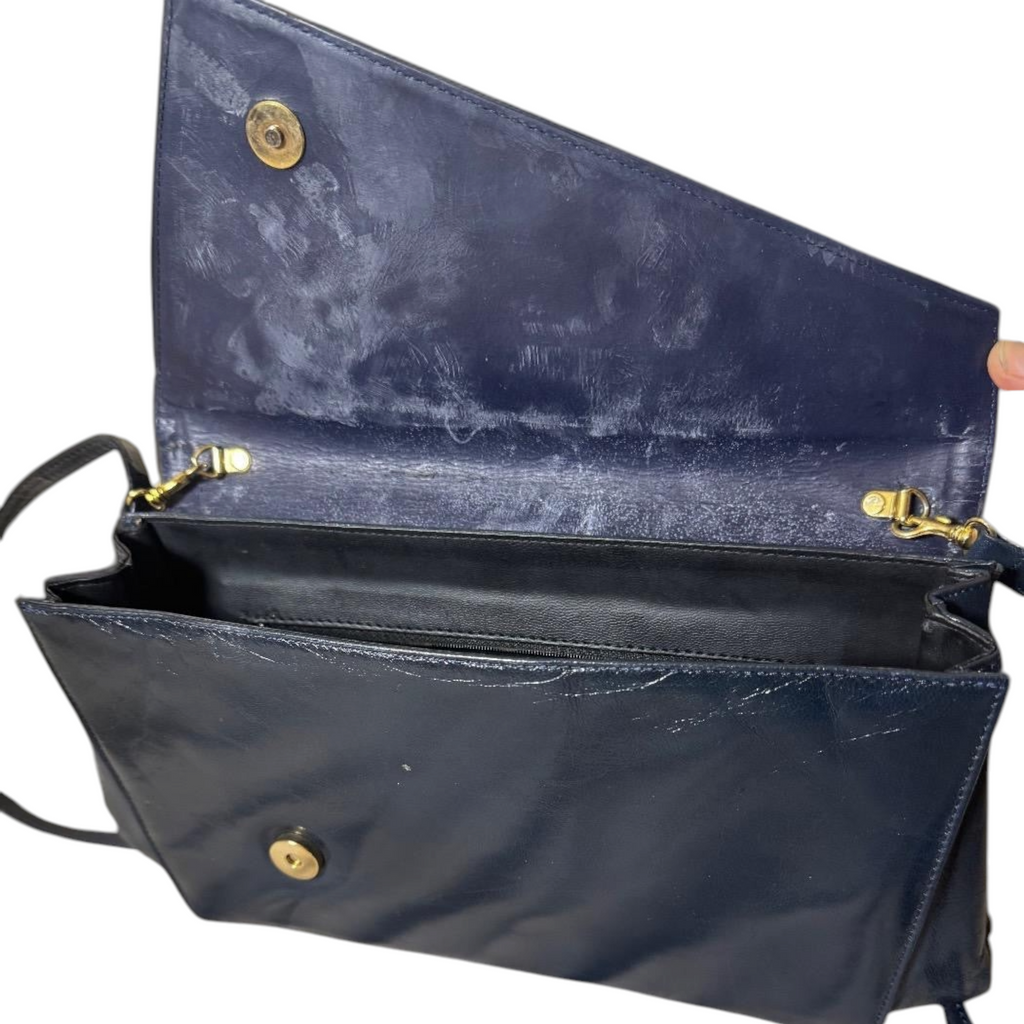Borsa Vintage Ellebi Albano in Vera Pelle e Camoscio Blu Notte – Design Geometrico