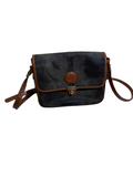 Borsa a tracolla vintage in pelle nera – Interno Tartan – Da restaurare