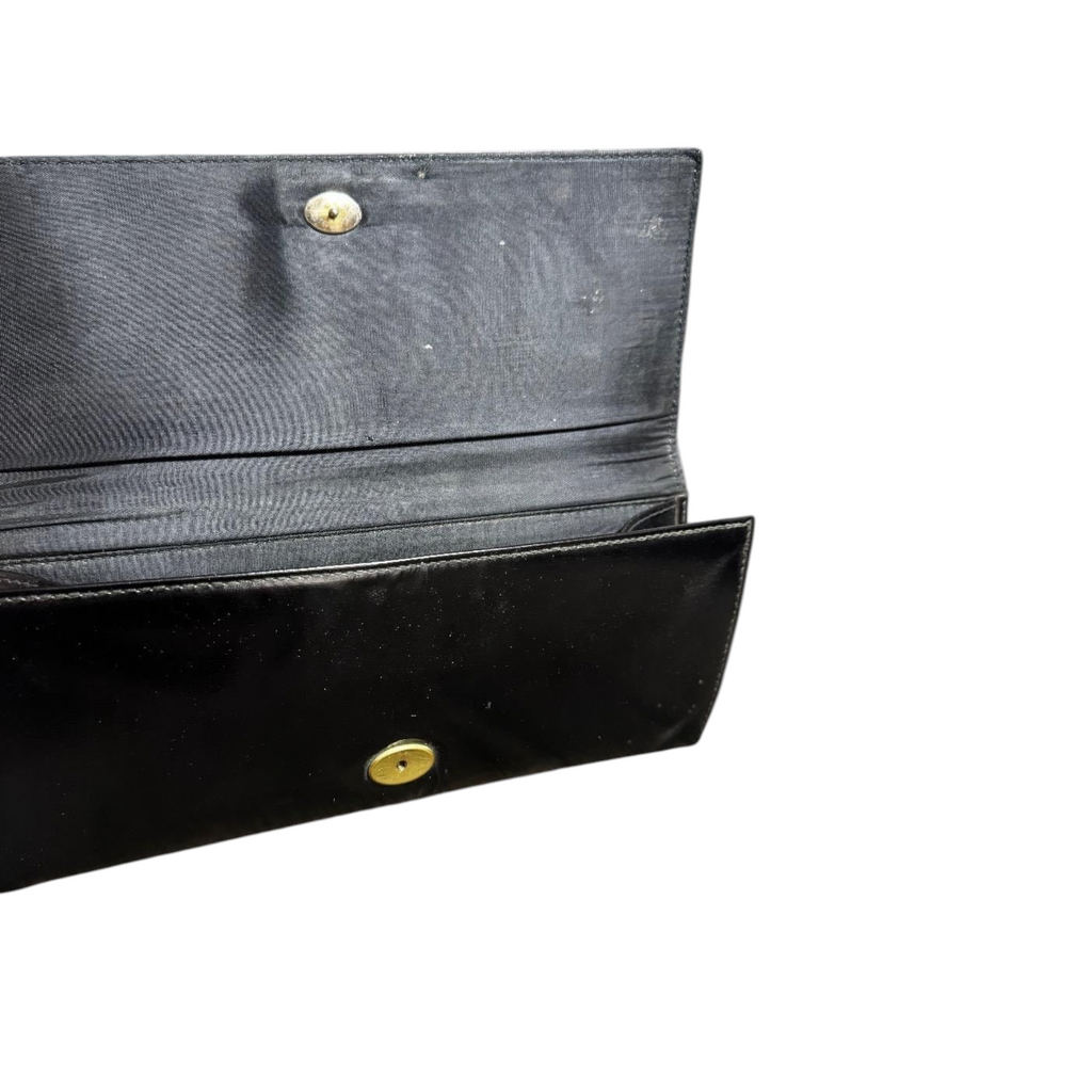 Elegante Pochette Vintage in Pelle Nera – Modello a Busta con Chiusura Gioiello