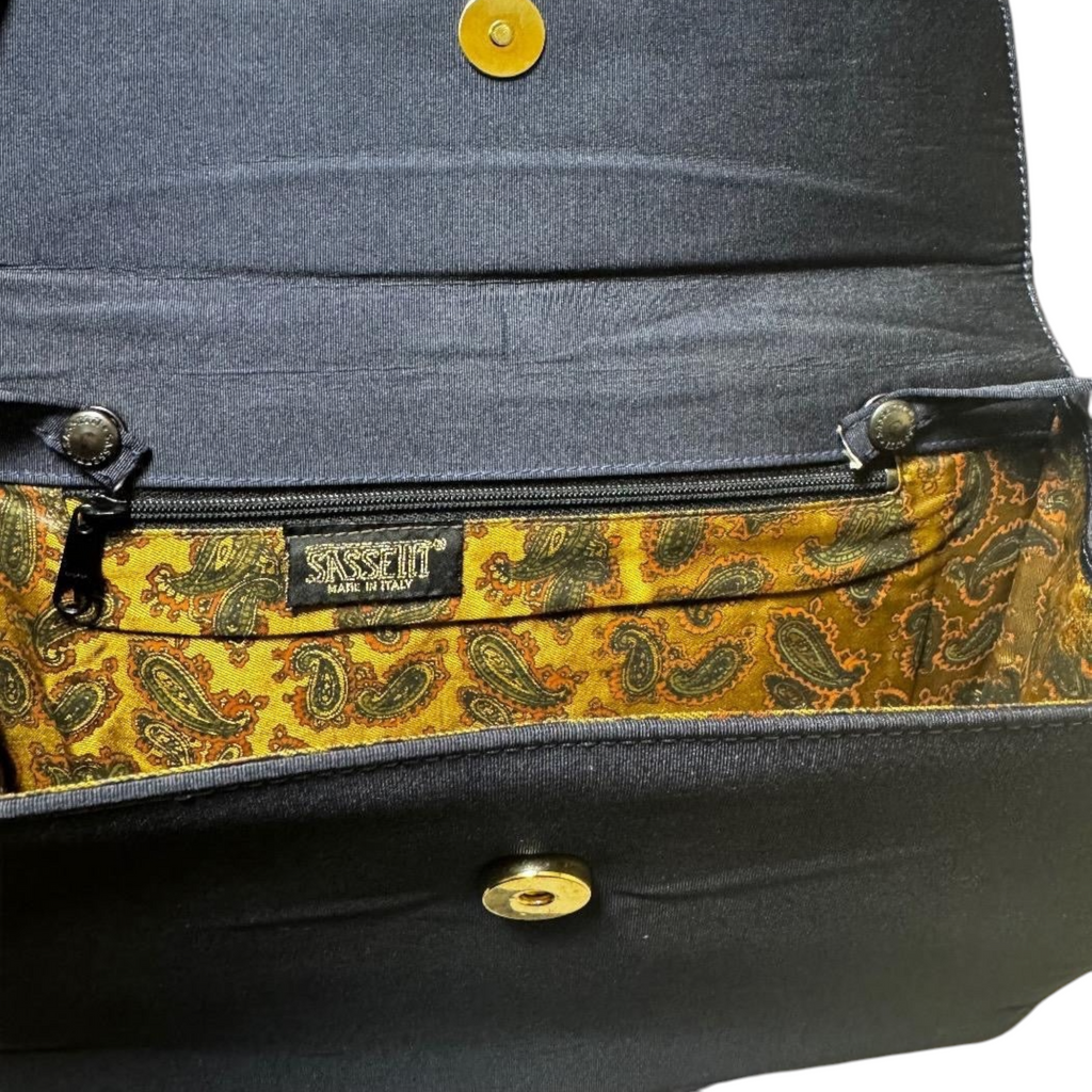 Borsa Vintage Sassetti Made in Italy - Clutch a Spalla in Gros-Grain Blu Notte con Interno Paisley