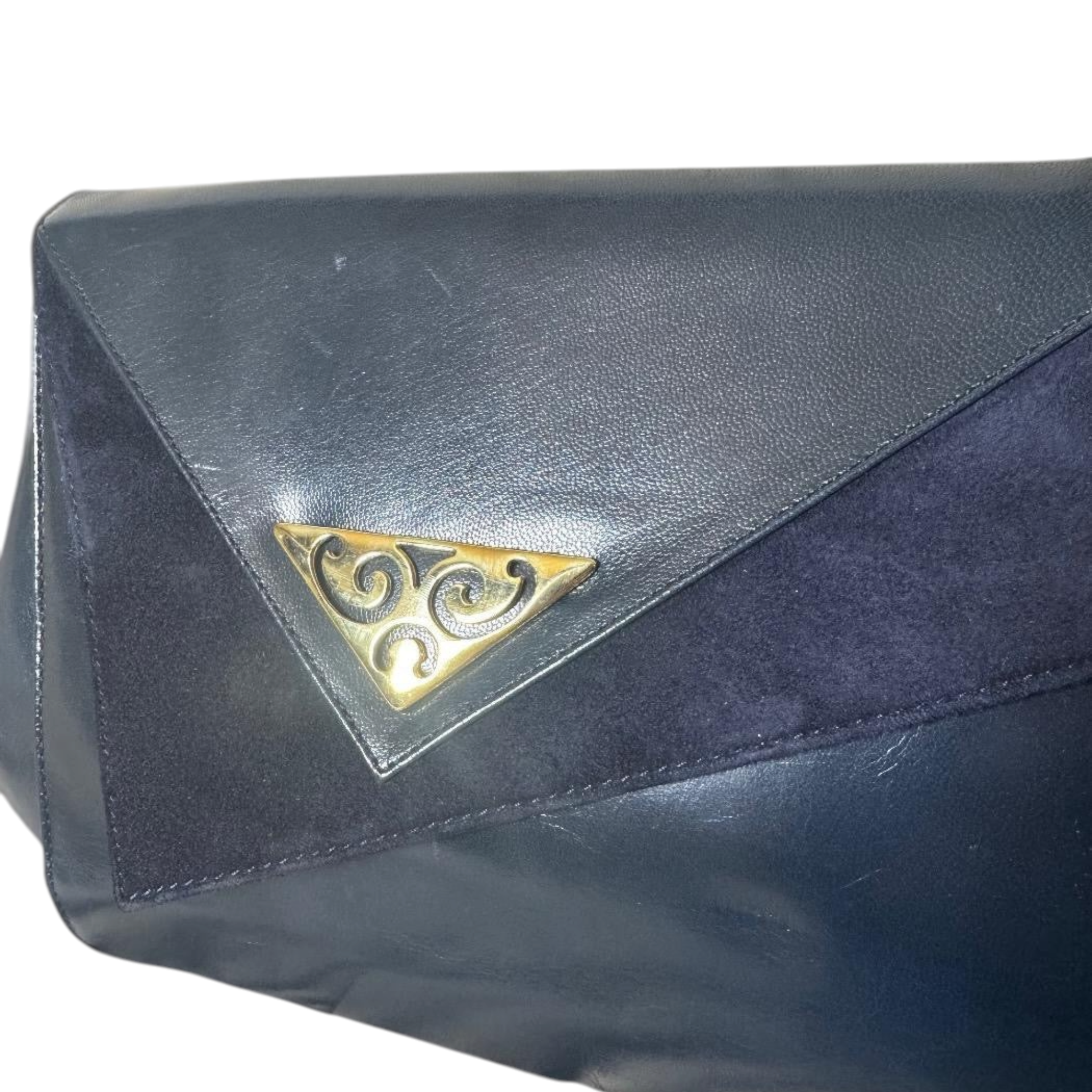 Borsa Vintage Ellebi Albano in Vera Pelle e Camoscio Blu Notte – Design Geometrico