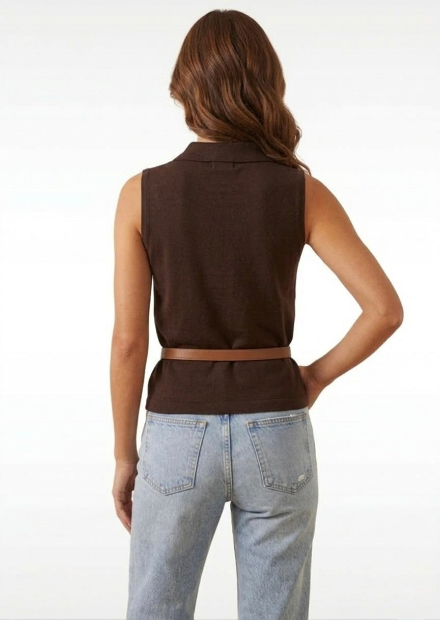 Gilet Burberry London in Maglia – Marrone Cioccolato
