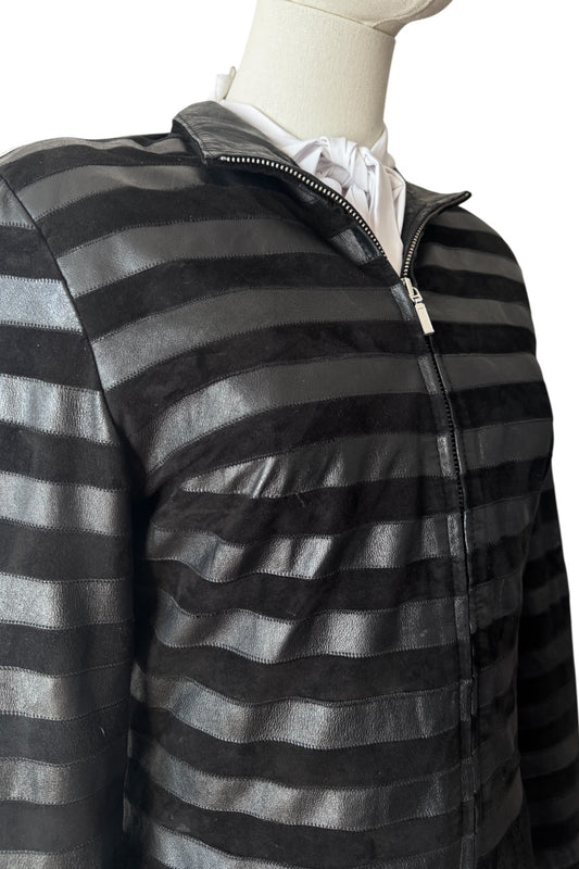 Roberto Cavalli Archive - Giacca in Pelle e Suede a Righe