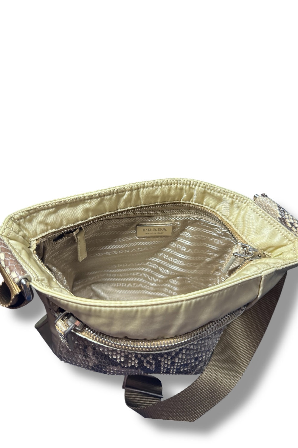 Prada Messenger Bag in Nylon e Pelle di Pitone - Vintage Rare