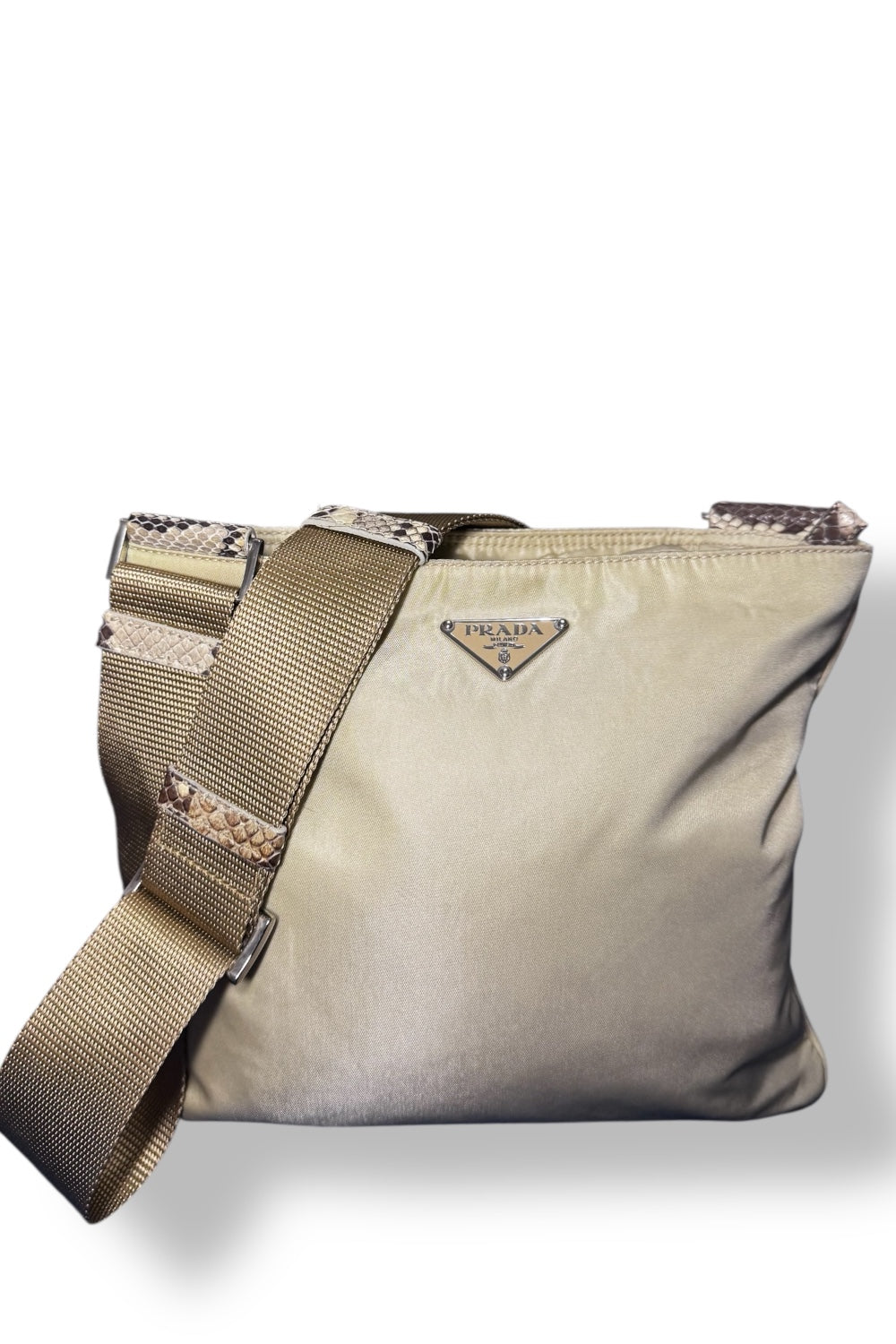 Prada Messenger Bag in Nylon e Pelle di Pitone - Vintage Rare