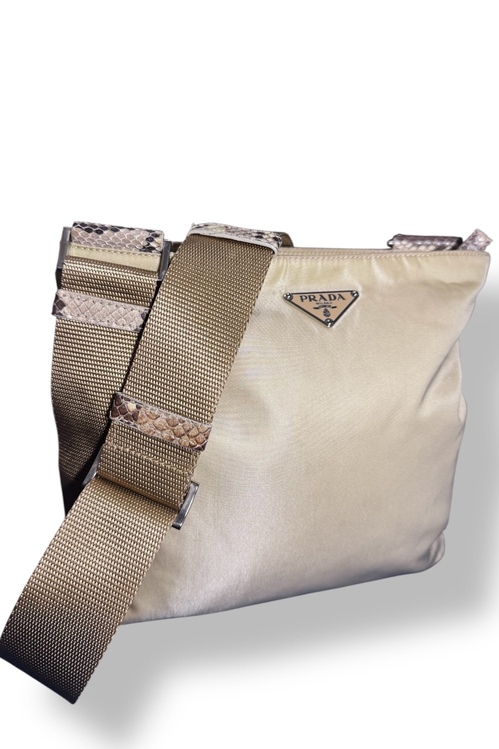 Prada Messenger Bag in Nylon e Pelle di Pitone - Vintage Rare
