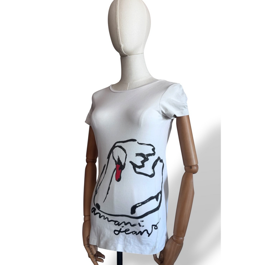 T-shirt Armani Jeans bianca con grafica e paillettes