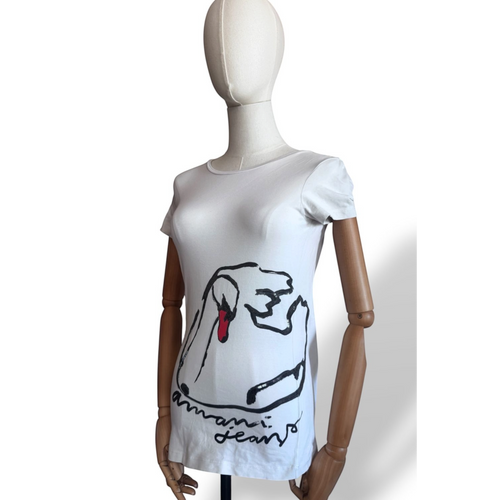Armani Jeans – T-Shirt Bianca con Grafica & Paillettes